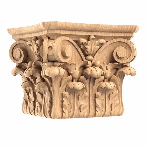Decorative capital for square column with elements of floral design