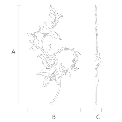 Elegant rose branch furniture onlay, Right