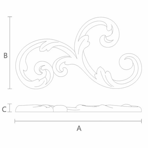 Large Baroque-style solid wood scroll applique, Left