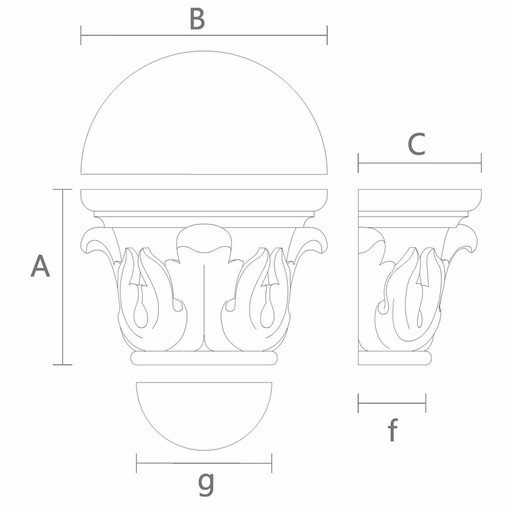 Miniature capitals for columns half round with acanthus leaves