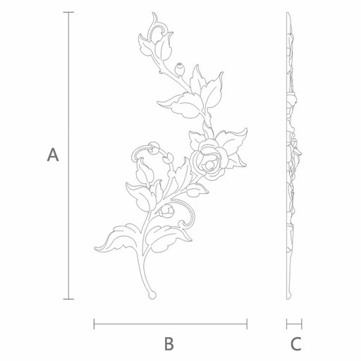 Hardwood rose branch with buds interior onlay, Left
