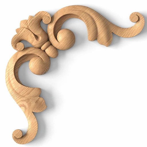 Ornate oak corner applique for furniture decoration
