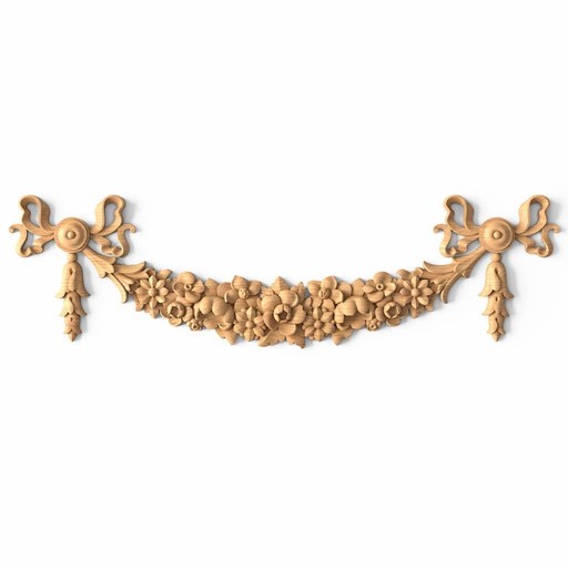 Large Romantic style wooden swag applique with flowers