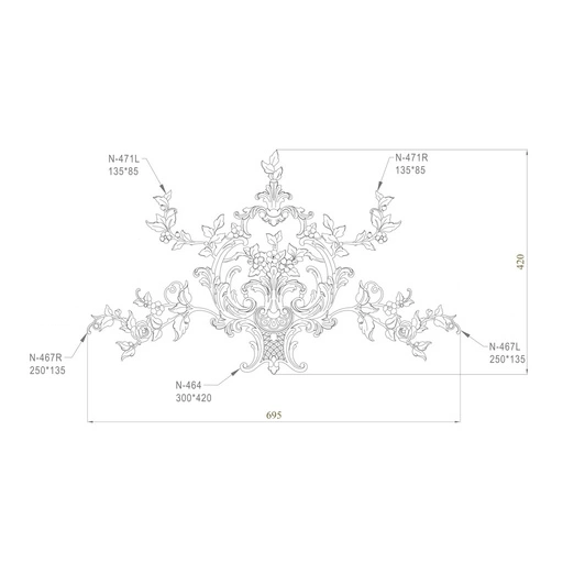 FLOWER WALL DECOR COMPOSITION WITH CARVED ROCOCO-STYLE
