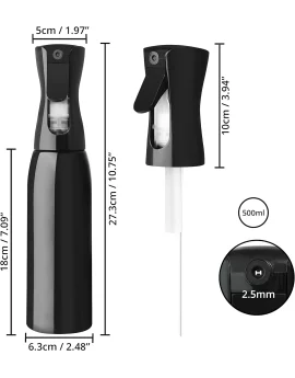 ABOUT SPACE Refillable Spray Bottle - Multipurpose Empty Fine Mist Sprayer Bottles for Hairstyling, Plants, Pets Cleaning (500 ml, Black)