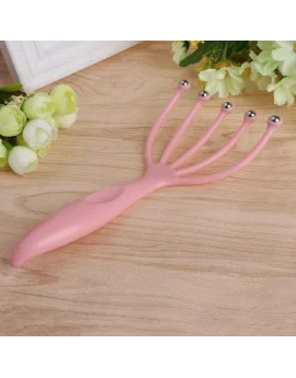 Handheld Claw Therapeutic Scalp Massager with Stainless Steel Beads Roller For Dry Oil Curly Hair Growth, Pink