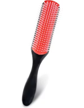 Cushion nylon bristle styling brushes massage hair brush with anti-static rubber pad hair styling tools for detangling, volumizing, separating, blow-drying, shaping, defining curls (red)