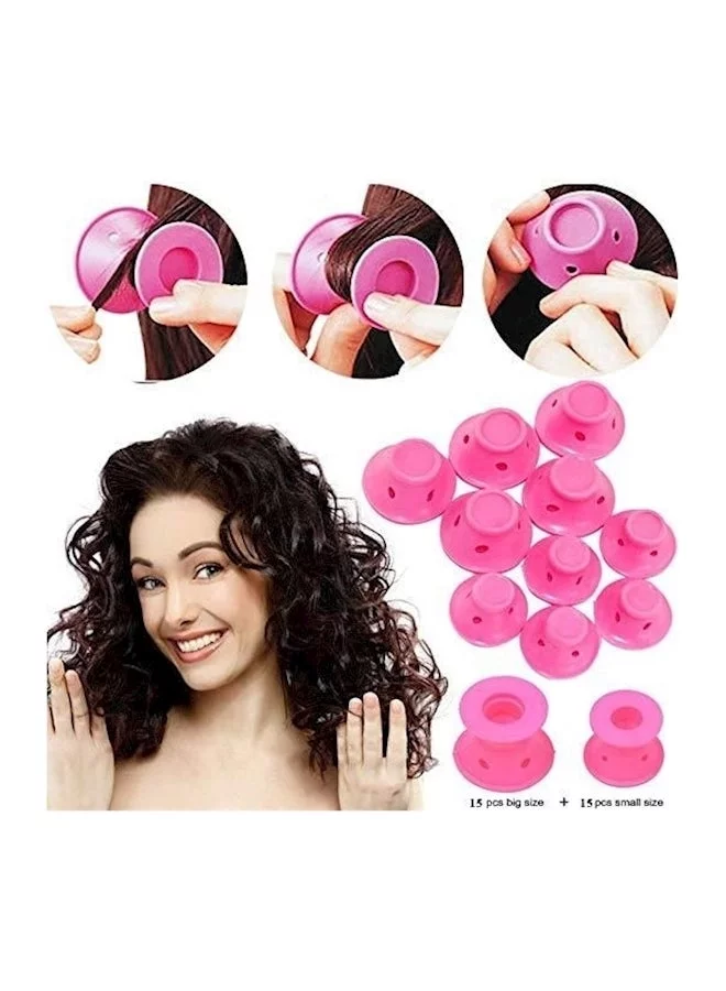 مجموعة بكرات لتصفيف الشعر مكونة من 30 قطعة وردي