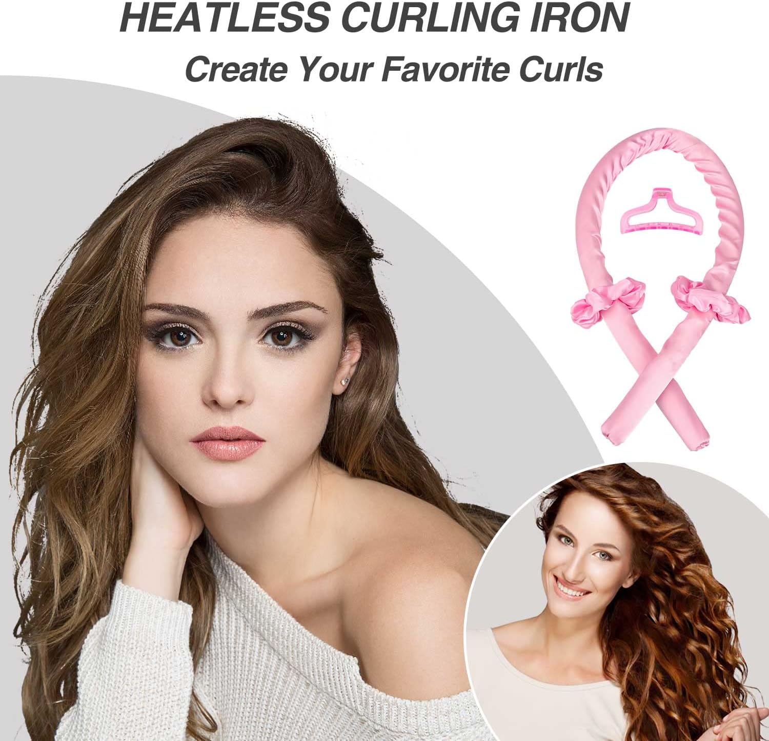 Heatless Curling Rod Headband, Heatless Hair Curler Set Heatless Curlers for Long Hair Satin Heatless Hair Rollers Hair Curlers to Sleep In No Heat Curlers with Hair Clips and Scrunchie (Pink)